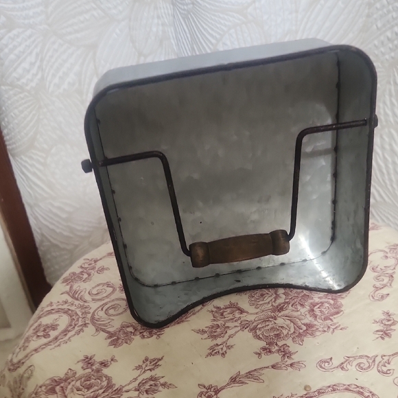 Galvanized Metal Picnic Napkin Caddy with Wooden Handle - Rustic Home Dining - Picture 7 of 7